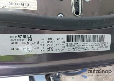 2016 Jeep Compass High Altitude Edition из США, поврежденный, VIN 1C4NJDEB5GD791889